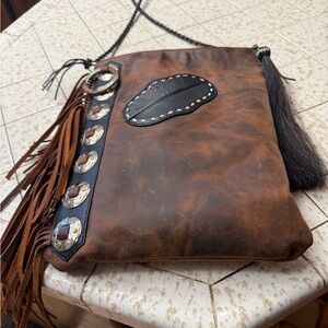 Brown Leather Fringe Crossbody Bag